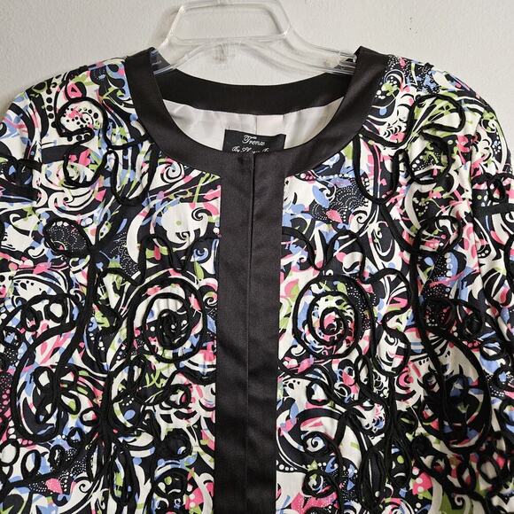 Theresa Renz Colorful Short Jacket Ribbon Embroidered Satin Trim Womens Sz L - Picture 2 of 13